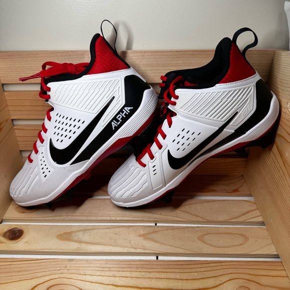 Nike Men's Alpha Menace Strong White Red Football Cleats [II5139-102] Size 10.5
